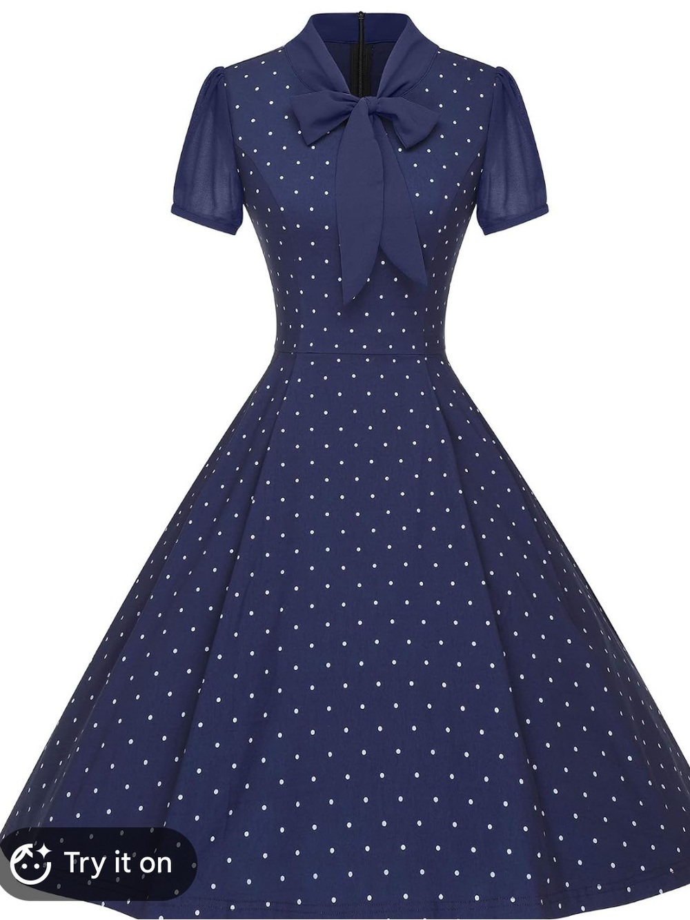 Gown Town Brand Women's size XL Navy & White Polka Dot Retro Party Dress Pockets